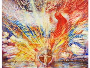 AUSDEHNUNG UND AUFBRUCH Original-Ölbild 190 x 240 cm, 2024, Ölfarbe, Walnuss-Sud, Schellack, Glitter auf Leinwand