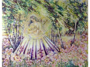 GARTEN DER KINDHEIT (ICH + ICH) Original-Ölbild 190 x 240 cm, 2025, Ölfarbe, Schellack, Glimmer, irisierende Acrylfarben, Blatt-gold und -silber auf Leinwand