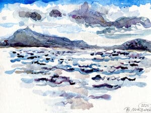 ALONNISOS – MAGIC MORNING SEA aus der Serie „Magic Alonnisos“ Original-Aquarell auf Aquarellpapier, 17 x 24 cm, Alonnisos, Griechenland Juni 2025