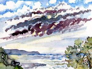 ALONNISOS – MAGIC SKY aus der Serie „Magic Alonnisos“ Original-Aquarell auf Aquarellpapier, 17 x 24 cm, Alonnisos, Griechenland Juni 2025