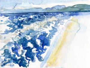 ALONNISOS – MAGIC WAVES aus der Serie „Magic Alonnisos“ Original-Aquarell auf Aquarellpapier, 17 x 24 cm, Alonnisos, Griechenland Juni 2025