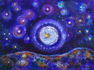 ICH BIN – ALL EINS Original-Ölbild 18 x 24 cm, 2025, Ölfarbe, irisierende Acrylfarbe, Schellack, Glitter auf Leinwand