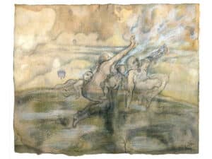 À LA LUMIÈRE - Original-Zeichnung 20 x 25 cm, 2020, Graphitstift, Aquarellstift, irisierende Öl-kreide auf präpariertem Papier