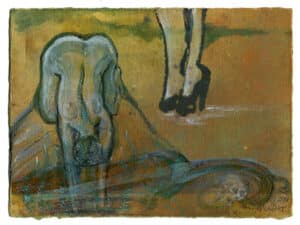 SUCHE IM MOOR - Original-Zeichnung 18,5 x 25 cm, 2021, Tusche, Acrylfarbe, Schelllack auf präpariertem Papier   