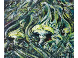 FANTASTIC FUNGI - Original-Ölbild 50 x 60 cm, 2023, Ölfarbe, Walnuss-Sud auf Leinwand