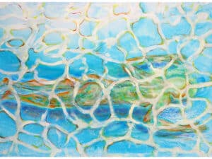 Aus der 6er-Serie COSMIC SWIMMER – SCHWIMMERIN - Original-Ölbild 80 x 120 x 4,5 cm, 2023, Ölfarbe, irisierende Ölkreide, Glimmer auf Leinwand