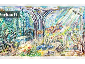 MU KIYAGA – ZWISCHEN DEN WELTEN (ÖLPASTELL) - Original-Ölpastell 65 x 110 cm, 2025, Sennelier-Ölpastelle, Aquarellfarben auf Büttenpapier