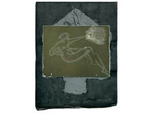 MEIN INNERES HAUS - Original-Collage 26 x 20 cm, 2021, Graphitstift, Ölkreide, auf präpariertem Papier, collagiert auf einer Graphitplatte