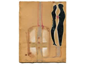 PAAR IN NEUEM RAUM - Original-Collage 26 x 20 cm, 2022, Graphitfolie, Aquarellfarbe collagiert auf Karton