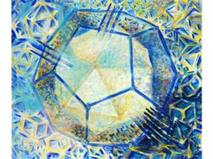 DODEKAEDER - Original-Ölbild, 100 x 120 cm, 2023, Ölfarbe, irisierende Acrylfarbe, Glitter auf Leinwand