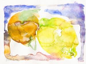 NEKTARINE MIT ZITRONE - Original-Aquarell auf Aquarellpapier, 17 x 24 cm, 2024