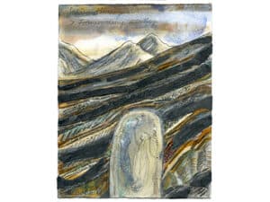 SEDIMENTIERUNGEN > FORMWERDUNG IM BERG - Original-Collage 25 x 20 cm, 2024, Graphitstift, Graphitfolie, Aquarellstift, Schellack collagiert auf präpariertem Büttenpapier