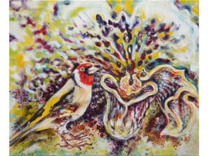 STIEGLITZ + ORCHIDEE - Original-Ölbild, 50 x 60 cm, 2024, Ölfarbe auf Leinwand