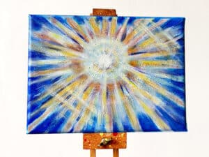 JEDEM SEINE SONNE Nr. 02 - Original-Ölbild 18 x 24 cm, Ölfarben, Schellack, Walnuss-Sud, Schlagmetall oder Blattgold, Blattsilber, Glitter auf Leinwand