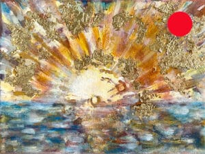 JEDEM SEINE SONNE Nr. 04 - Original-Ölbild 18 x 24 cm, Ölfarben, Schellack, Walnuss-Sud, Schlagmetall oder Blattgold, Blattsilber, Glitter auf Leinwand