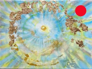 JEDEM SEINE SONNE Nr. 05 - Original-Ölbild 18 x 24 cm, Ölfarben, Schellack, Walnuss-Sud, Schlagmetall oder Blattgold, Blattsilber, Glitter auf Leinwand