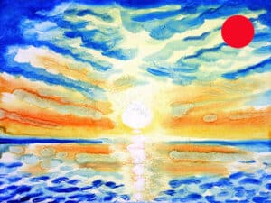 JEDEM SEINE SONNE Nr. 37 - Original-Ölbild 18 x 24 cm, Ölfarben, Schellack, Walnuss-Sud, Schlagmetall oder Blattgold, Blattsilber, Glitter auf Leinwand