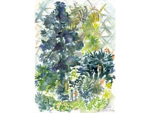 KUPPELGEWÄCHSHAUS MIT PAAR (BOTANISCHER GARTEN DÜSSELDORF) - Original-Aquarell auf Aquarellpapier, 17 x 24 cm, 2026