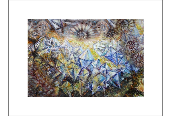 KRISTALLE + AMMONITEN - Hochwertige Kunstdrucke – eine wunderbare Alternative zum Original! Gedruckt auf archivfestem Büttenpapier oder Leinwand mit pigmentierten Tinten. Erhätlich in den Größen 18 x 24 cm, 30 x 40 cm, 50 x 60 cm oder in einer Größe/Ausschnitt deiner Wahl, rückseitig handsigniert und datiert, mit Künstlerstempel – in einer limitierten Auflage von sechs Exemplaren.