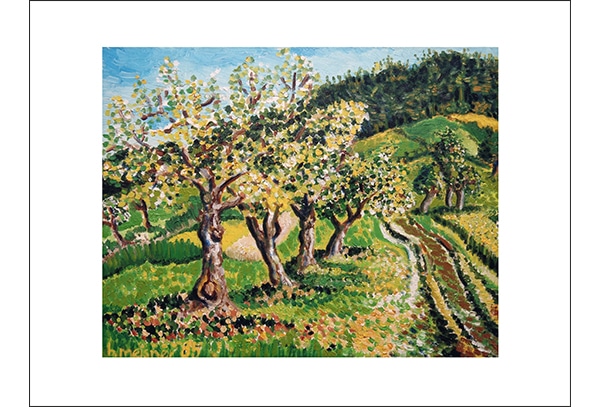 VIER APFELBÄUME - Hochwertige Kunstdrucke – eine wunderbare Alternative zum Original! Gedruckt auf archivfestem Büttenpapier oder Leinwand mit pigmentierten Tinten. Erhältlich in den Größen 18 x 24 cm, 30 x 40 cm, 50 x 60 cm oder in einer Größe/Ausschnitt deiner Wahl, rückseitig handsigniert und datiert, mit Künstlerstempel – in einer limitierten Auflage von sechs Exemplaren.