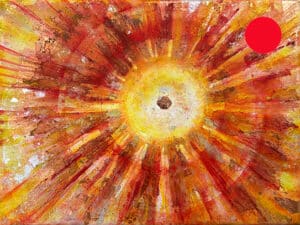 JEDEM SEINE SONNE Nr. 25 - Original-Ölbild 18 x 24 cm, Ölfarben, Schellack, Walnuss-Sud, Schlagmetall oder Blattgold, Blattsilber, Glitter auf Leinwand