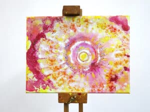 JEDEM SEINE SONNE Nr. 30 - Original-Ölbild 18 x 24 cm, Ölfarben, Schellack, Walnuss-Sud, Schlagmetall oder Blattgold, Blattsilber, Glitter auf Leinwand