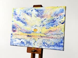 JEDEM SEINE SONNE Nr. 31 - Original-Ölbild 18 x 24 cm, Ölfarben, Schellack, Walnuss-Sud, Schlagmetall oder Blattgold, Blattsilber, Glitter auf Leinwand