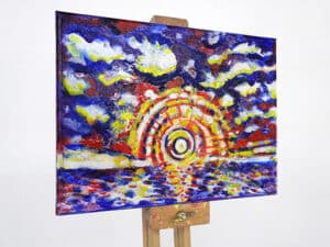 JEDEM SEINE SONNE Nr. 32 - Original-Ölbild 18 x 24 cm, Ölfarben, Schellack, Walnuss-Sud, Schlagmetall oder Blattgold, Blattsilber, Glitter auf Leinwand