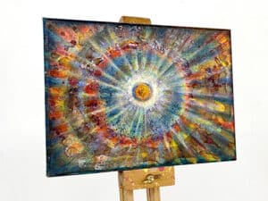 JEDEM SEINE SONNE Nr. 33 - Original-Ölbild 18 x 24 cm, Ölfarben, Schellack, Walnuss-Sud, Schlagmetall oder Blattgold, Blattsilber, Glitter auf Leinwand