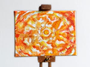 JEDEM SEINE SONNE Nr. 39 - Original-Ölbild 18 x 24 cm, Ölfarben, Schellack, Walnuss-Sud, Schlagmetall oder Blattgold, Blattsilber, Glitter auf Leinwand